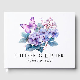 Violet Hydrangea Floral Butterfly Wedding Gästebuch
