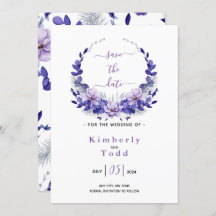 Violet Lavendel & Silver Floral Save the Date