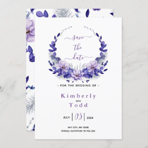 Violet Lavendel & Silver Floral Save the Date Einladung