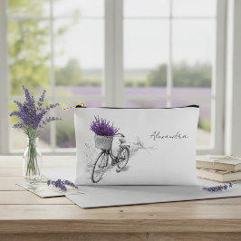 Violet Lavender Bike Sketch Zipper Zubehörtasche
