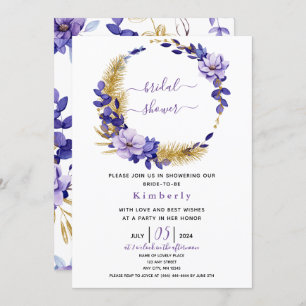 Violet Lavender & Gold Floral Brautparty Einladung