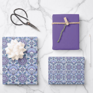 Violet, Lavender, Lilac, Blues & White Art Deco Geschenkpapier Set