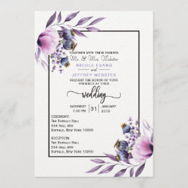 Violet Lavender Poppy Wasserfarbe Blume Hochzeit Einladung