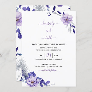 Violet Lavender & Silver Floral Wedding Einladung