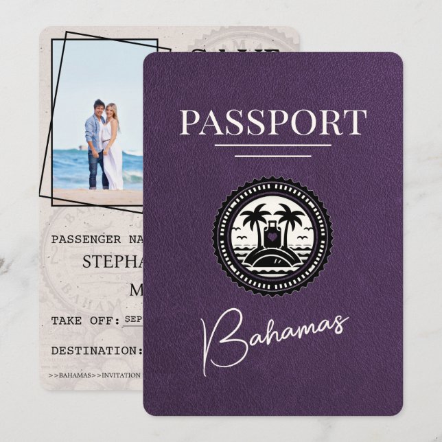 Violet Lila Bahamas Passport Save the Date (Vorne/Hinten)