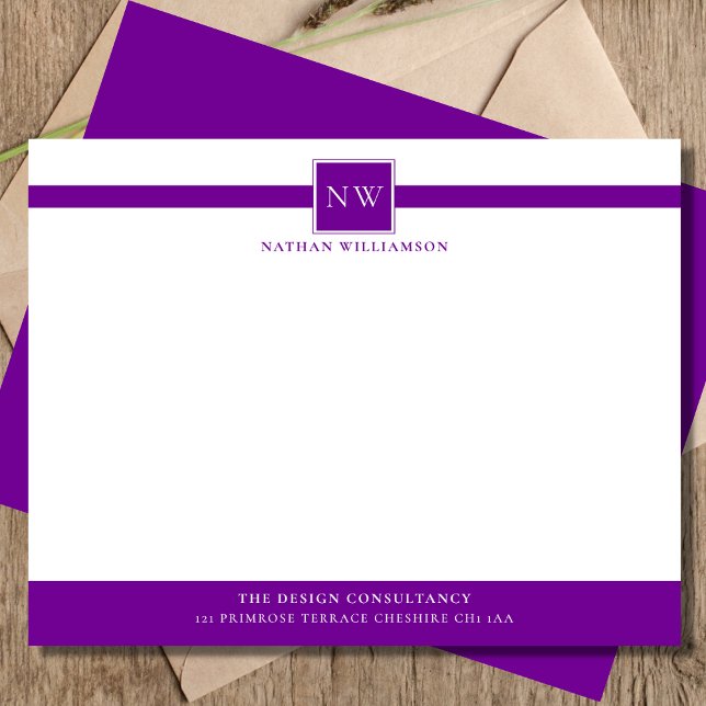 Violet Lila Berufliches Monogramm-Geschäft Mitteilungskarte (Von Creator hochgeladen)