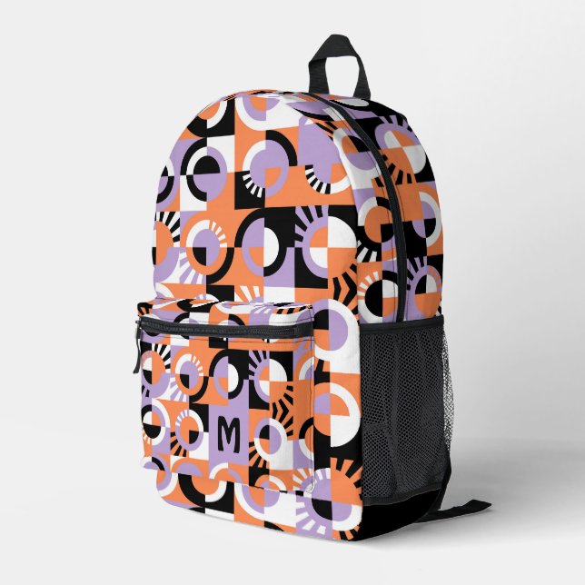 Violet Lila Black Peach Orange Art Bedruckter Rucksack (Rückseitige Ecke Rechts)