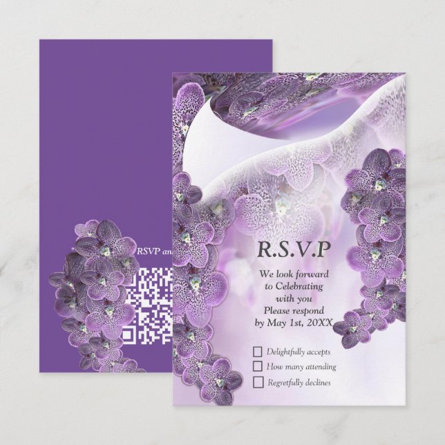 Violet Lila blühende Blume Orchideen RSVP Karte (Vorne/Hinten)