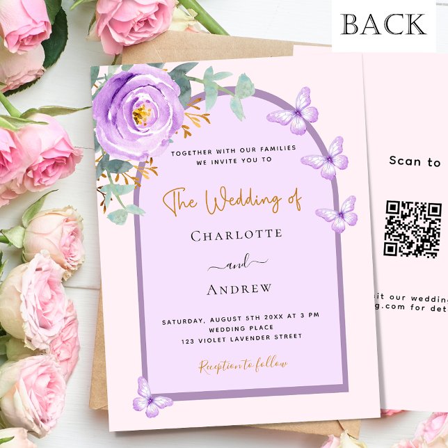 Violet lila Blumenbogen QR UAWG Budget Hochzeit (Von Creator hochgeladen)