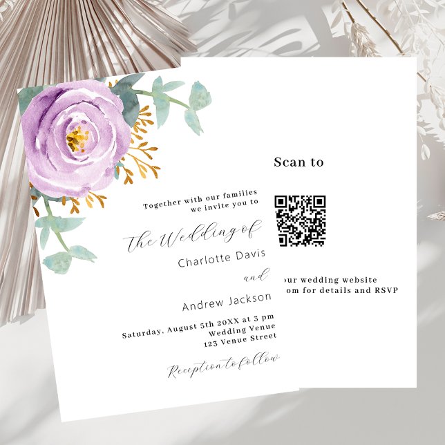 Violet lila Blumengrün QR Code UAWG wedding Einladung (Von Creator hochgeladen)