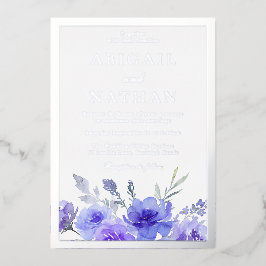 Violet Lila Blütenhochzeit Silberstreifen an der G Folieneinladung