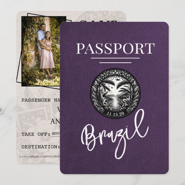 Violet Lila Brasilien Pass Save the Date (Vorne/Hinten)