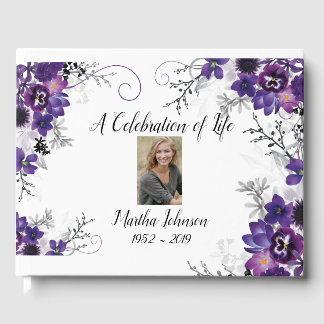 Violet Lila Floral Guest Book Gästebuch