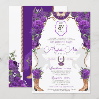 Violet Lila floraler Western Charro Quinceañera Einladung