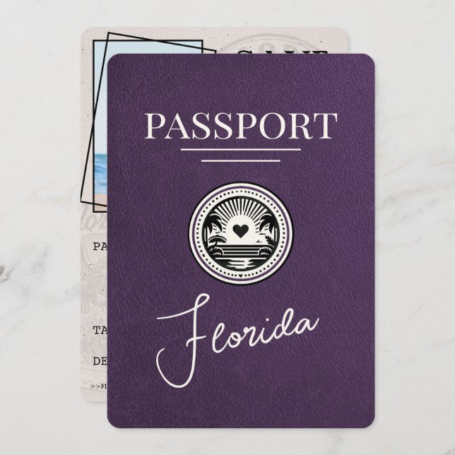 Violet Lila Florida Passport Save the Date (Vorne/Hinten)