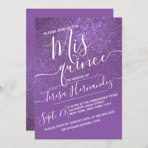 Violet Lila Funkelnd Glitzer Ombre Quinceañera Einladung
