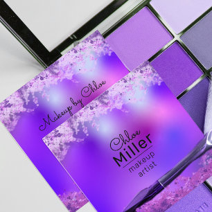 Violet Lila Glitterie Foil Modern Makeup Artist Quadratische Visitenkarte