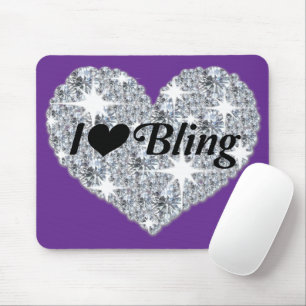 Violet Lila Imitate Diamond 'I Liebe Bling' Herz Mousepad