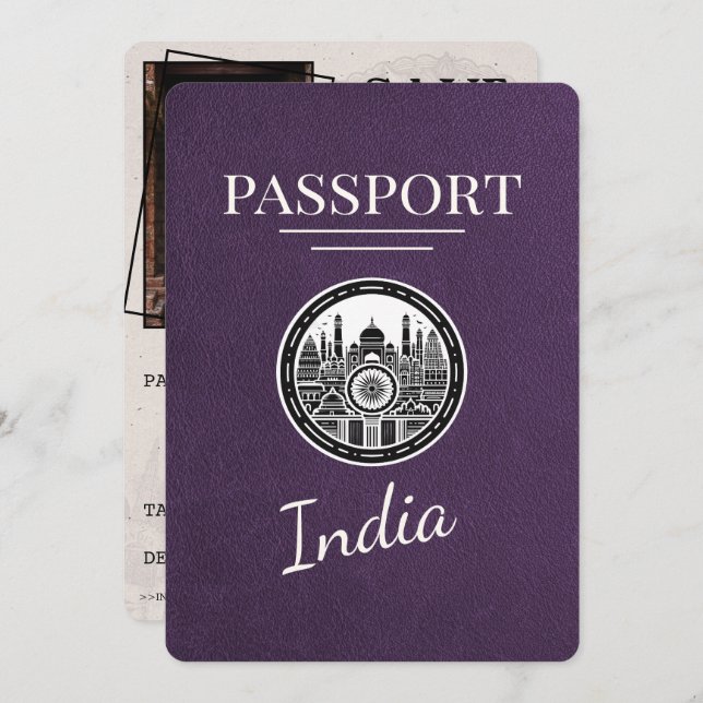 Violet Lila India Passport Save the Date (Vorne/Hinten)