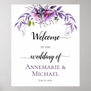 Violet Lila Lavendel Floral Wedding Sign Poster
