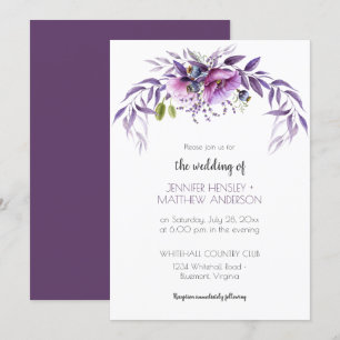 Violet Lila Lavendel Wasserfarbenblütenhochzeit Einladung
