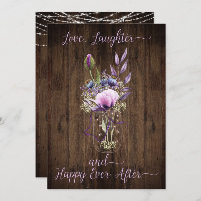 Violet Lila Lavender Floral Mason Jar Wedding Einladung (Vorne/Hinten)