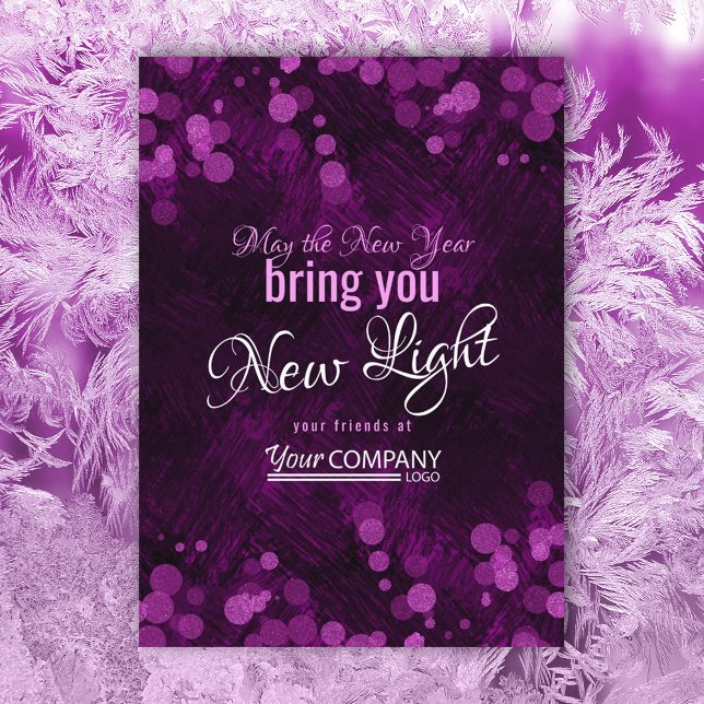 Violet, Lila Lights Company Weihnachtskarte Einladung (violet purple pink company holiday christmas card, business logo greeting sparkle shimmering lights)