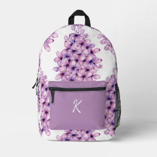 VIOLET LILA LILAC BLUME PATTERN INDIVIDUELLE NAME BEDRUCKTER RUCKSACK