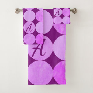 Violet, Lila Magenta und rosa Circles Monogramm Badhandtuch Set