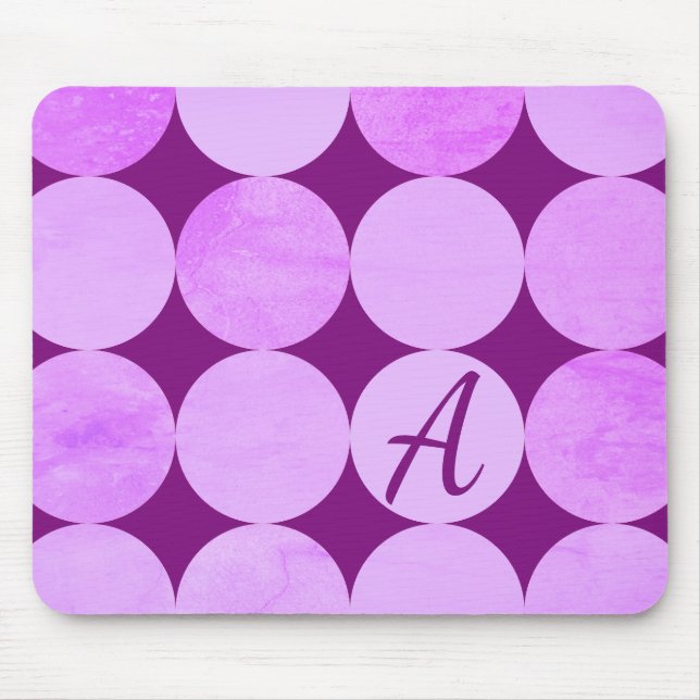 Violet, Lila Magenta und rosa Circles Monogramm Mousepad (Vorne)