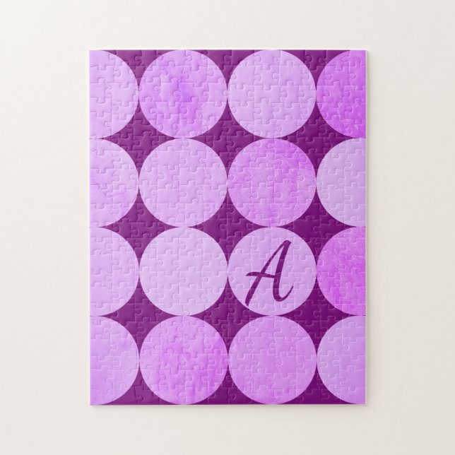 Violet, Lila Magenta und rosa Circles Monogramm Puzzle (Vertikal)