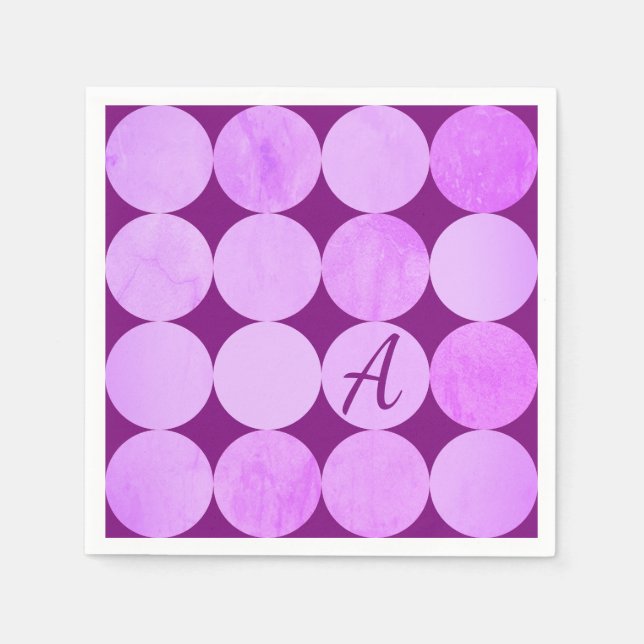 Violet, Lila Magenta und rosa Circles Monogramm Serviette (Vorderseite)