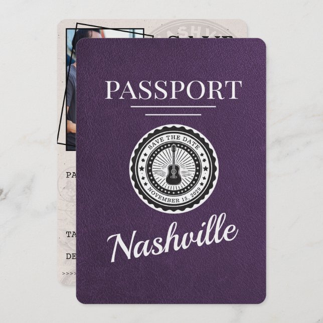 Violet Lila Nashville Passport Save the Date (Vorne/Hinten)