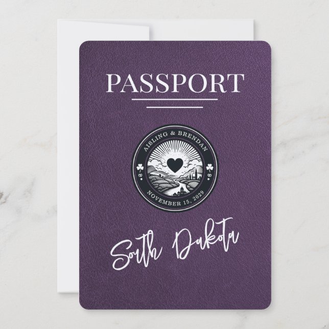 Violet Lila Passport Hochzeit Einladung (Rückseite)