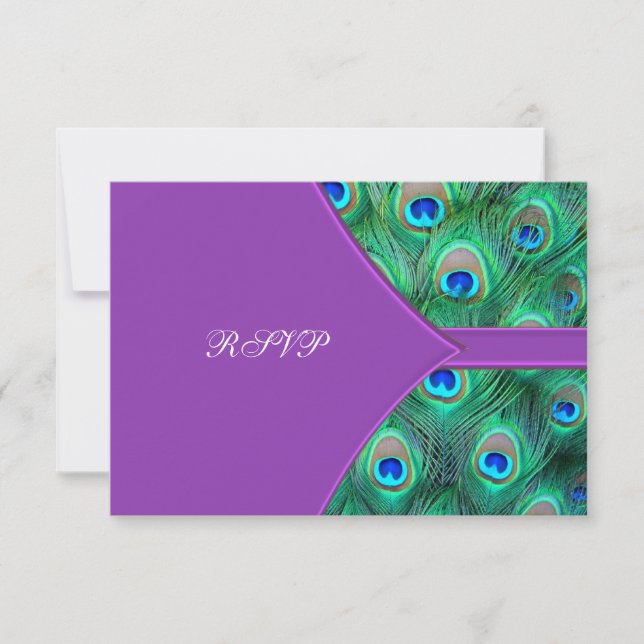 Violet Lila Peacock Wedding RSVP (Vorderseite)
