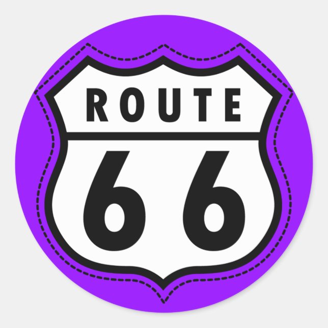 Violet Lila Route 66 Straßenschild Runder Aufkleber (Vorderseite)