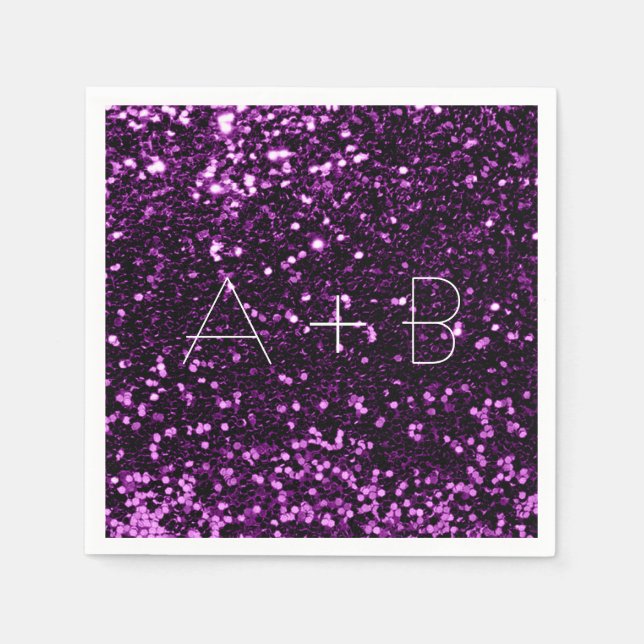 Violet Lila Traubenpflanze Sequin Funkelnd Glitzer Serviette (Vorderseite)