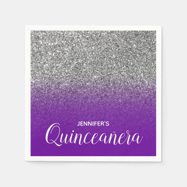 Violet Lila und Silver Glitzer Ombre Quinceanera Serviette (Vorderseite)