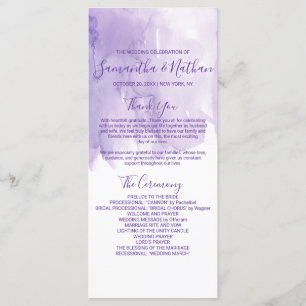 Violet Lila Watercolor Splash-Hochzeitsprogramme Programm