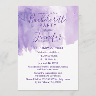 Violet Lila Watercolor Splash Junggeselinnen-Absch Einladung