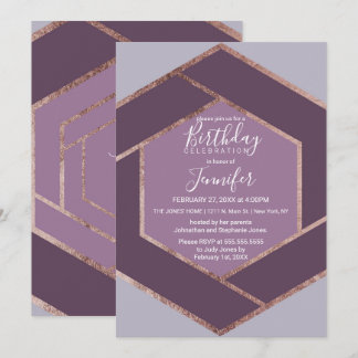 Violet Lilac Lila Rose Gold Hexagon Geburtstag Einladung