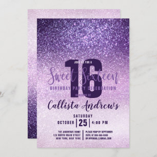 Violet Lilac Lila Triple Glitzer Ombre Sweet 16 Einladung