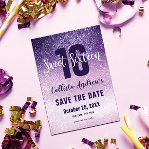 Violet Lilac Lila Triple Glitzer Ombre Sweet 16 Save The Date