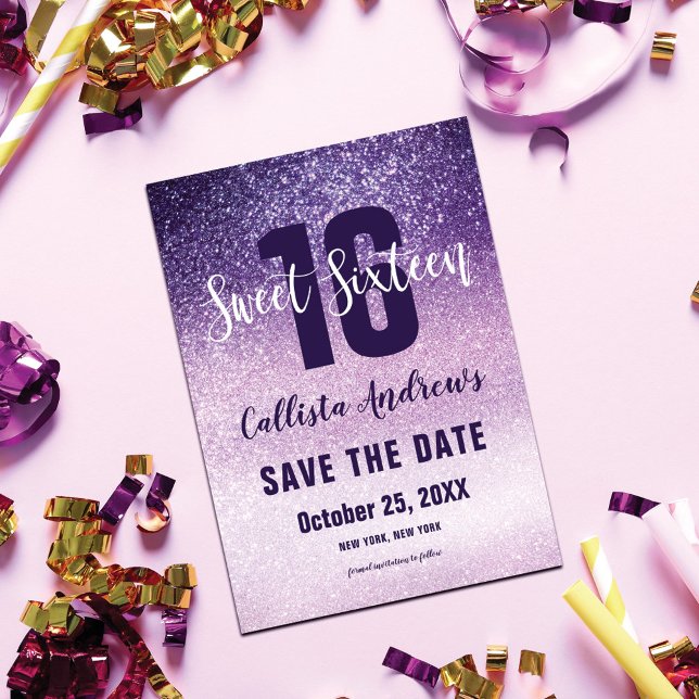 Violet Lilac Lila Triple Glitzer Ombre Sweet 16 Save The Date (Von Creator hochgeladen)