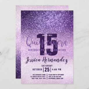 Violet Lilac Lila Triple Glitzer Quinceañera Einladung