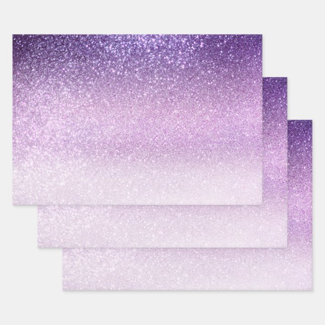 Violet Lilac Pastel Lila Triple Glitzer Ombre Geschenkpapier Set (Set)