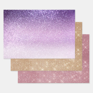 Violet Lilac Pastel Lila Triple Glitzer Ombre Geschenkpapier Set