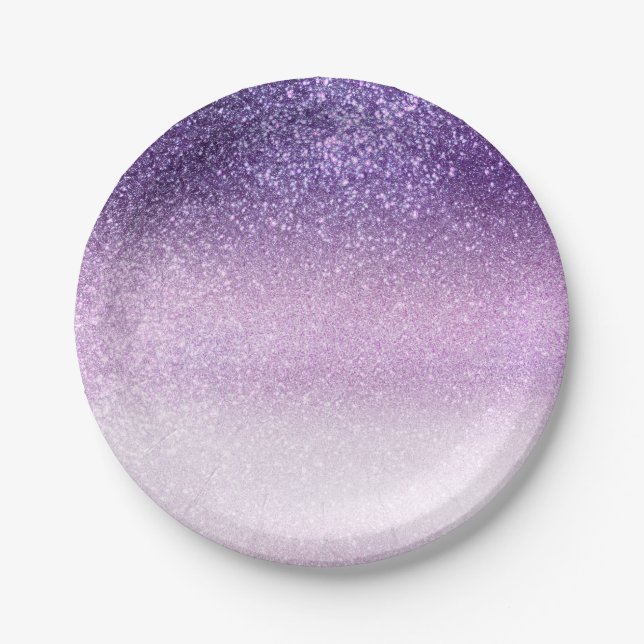 Violet Lilac Pastel Lila Triple Glitzer Ombre Pappteller (Vorderseite)