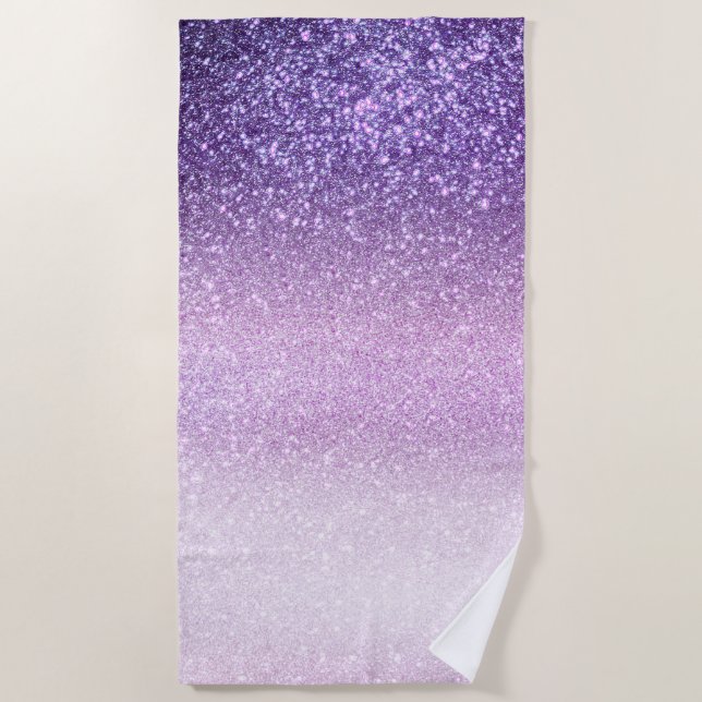 Violet Lilac Pastel Lila Triple Glitzer Ombre Strandtuch (Vorderseite)