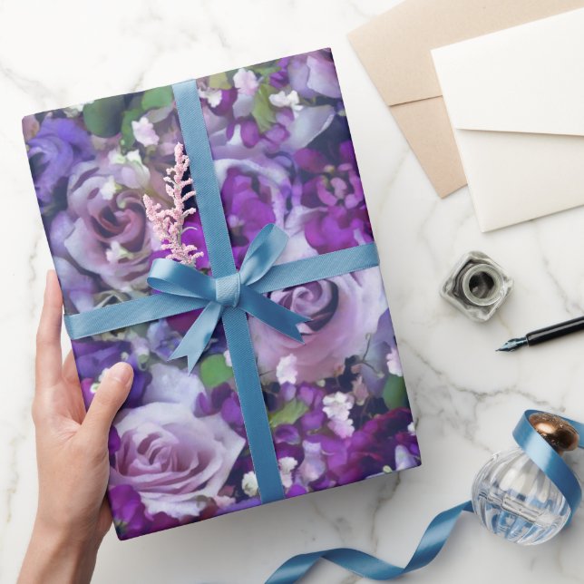 Violet Lilac Rose Blume Gartenmuster Geschenkpapier (Schenken)